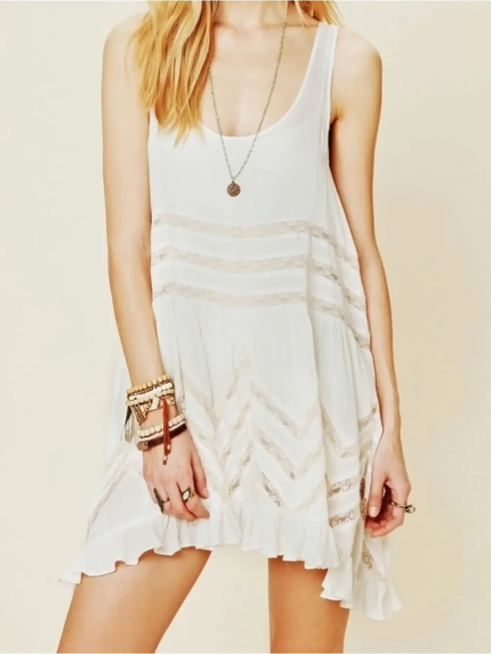 Free People Ivory Sheer Lace Chevron Asymmetrical Tunic